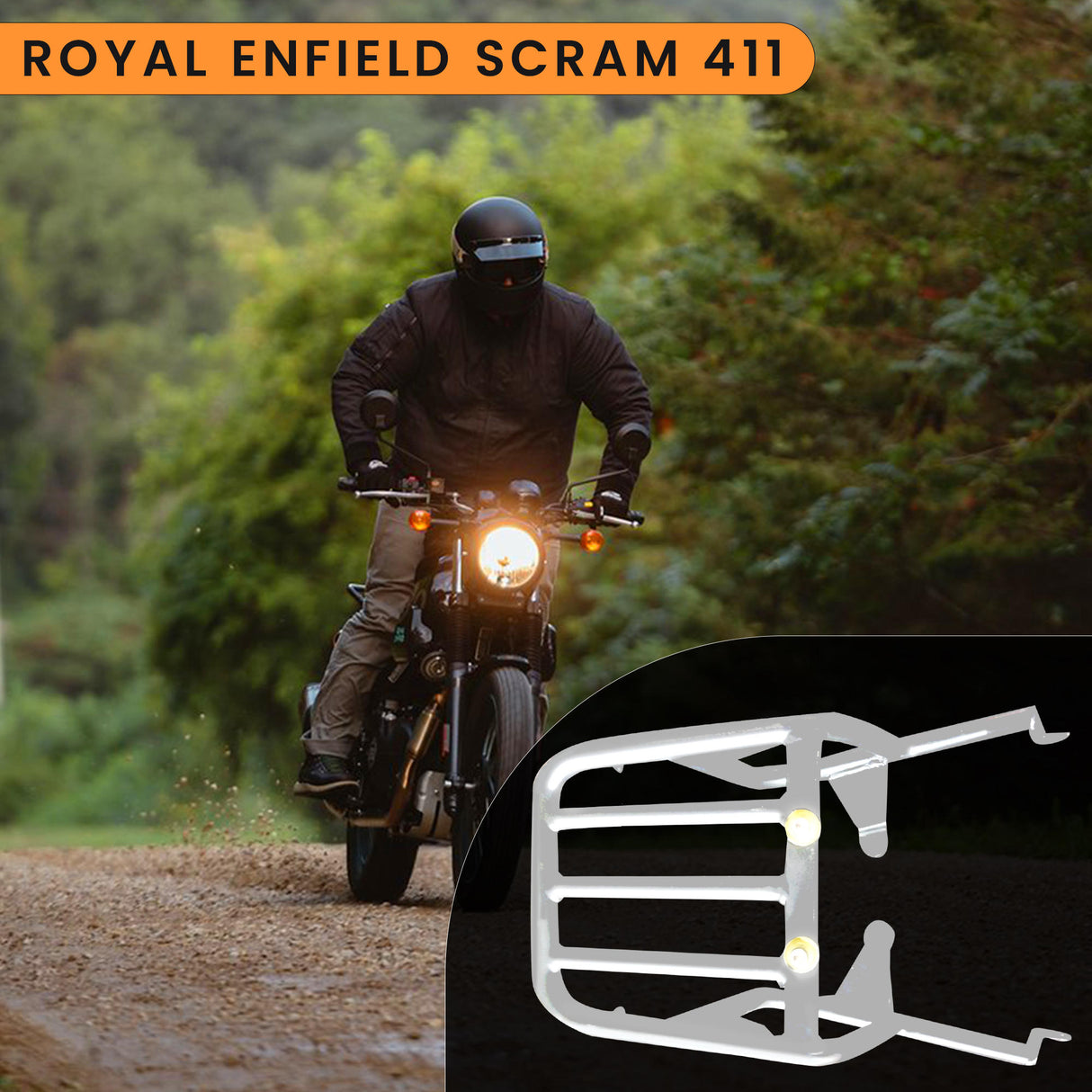 EXTENDED TOP RACK WITHOUT PLATE - Silver for Royal Enfield - SCRAM 411