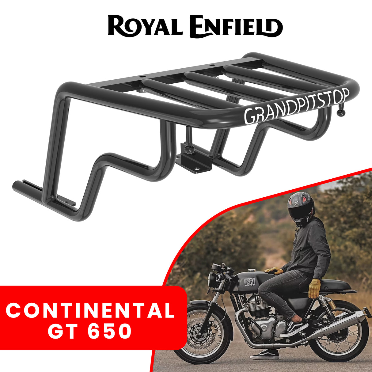 EXTENDED TOP RACK WITHOUT PLATE - Black for Royal Enfield - CONTINENTAL GT