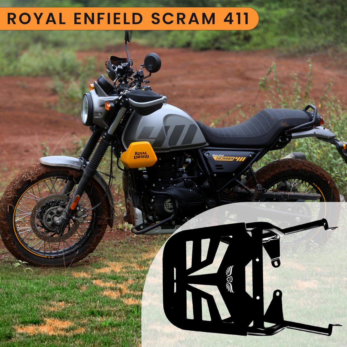 TOP RACK WITH PLATE - Black for Royal Enfield - SCRAM 411