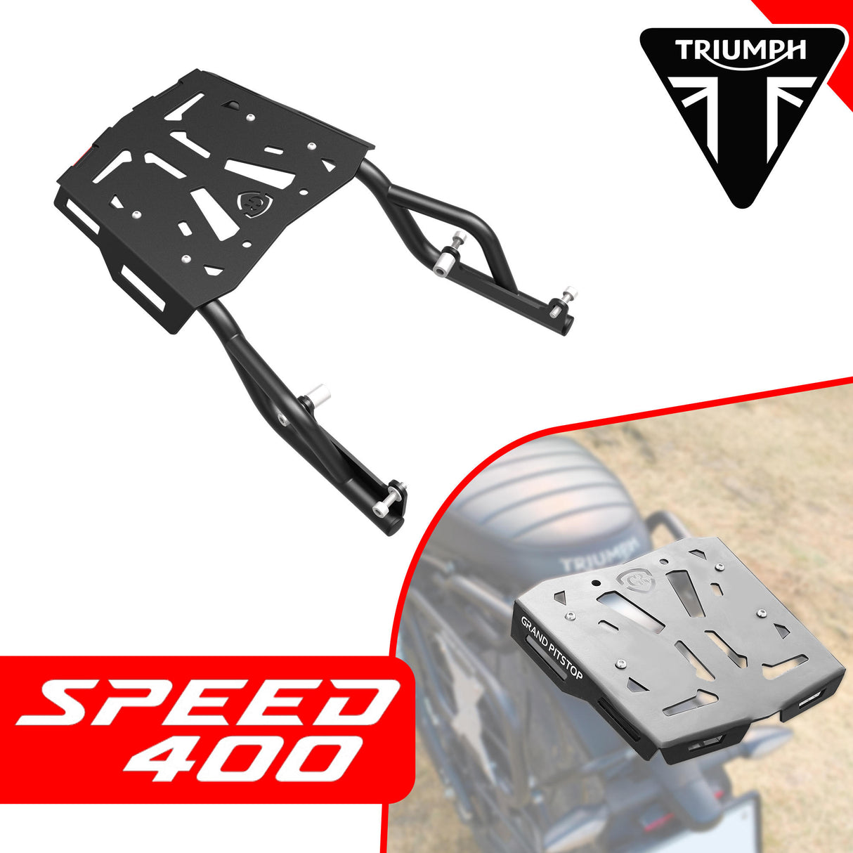 Extended Top Rack with Plate for TRIUMPH SPEED 400 - Black