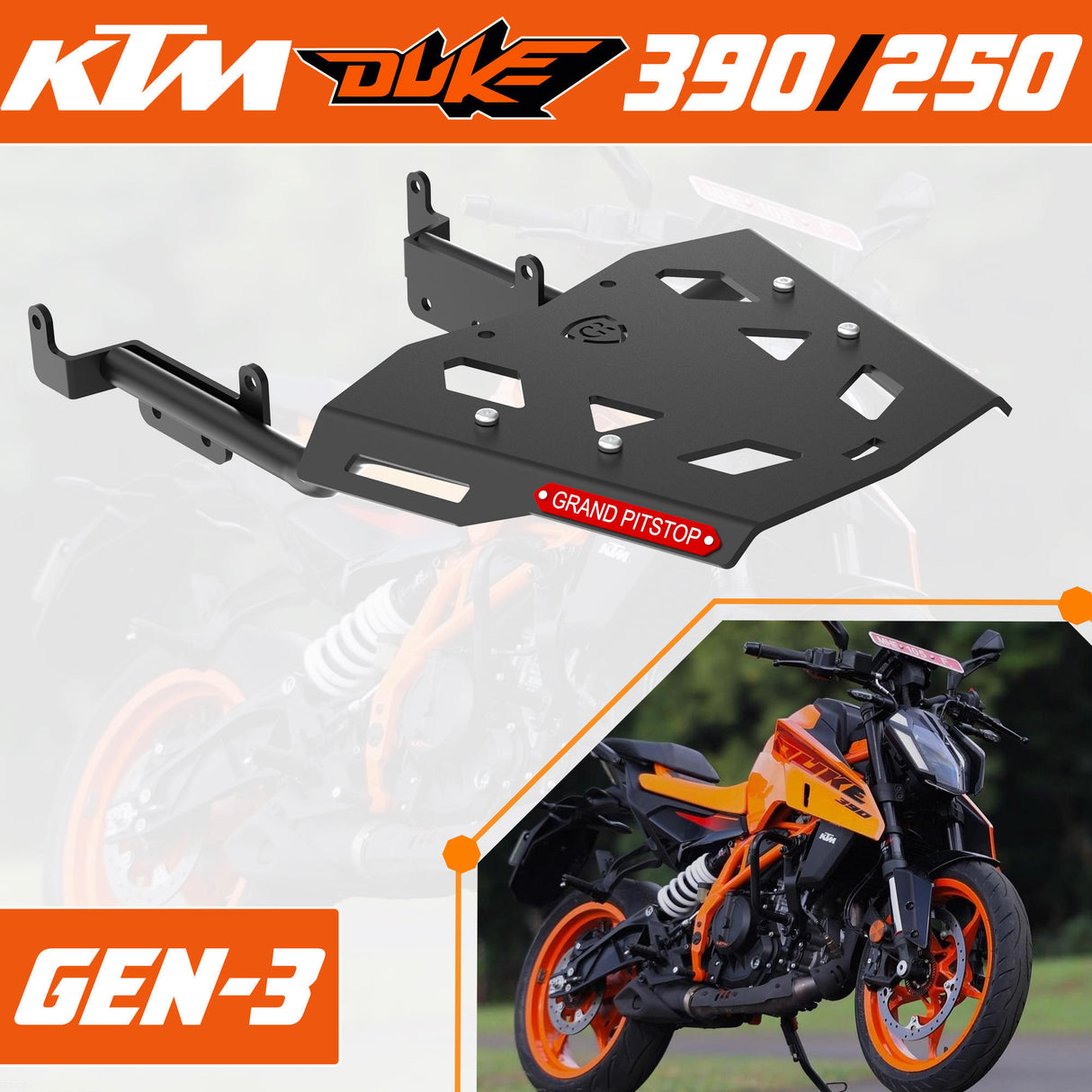 Extended Top Rack with Plate for KTM DUKE 390/250 Gen 3 - Black