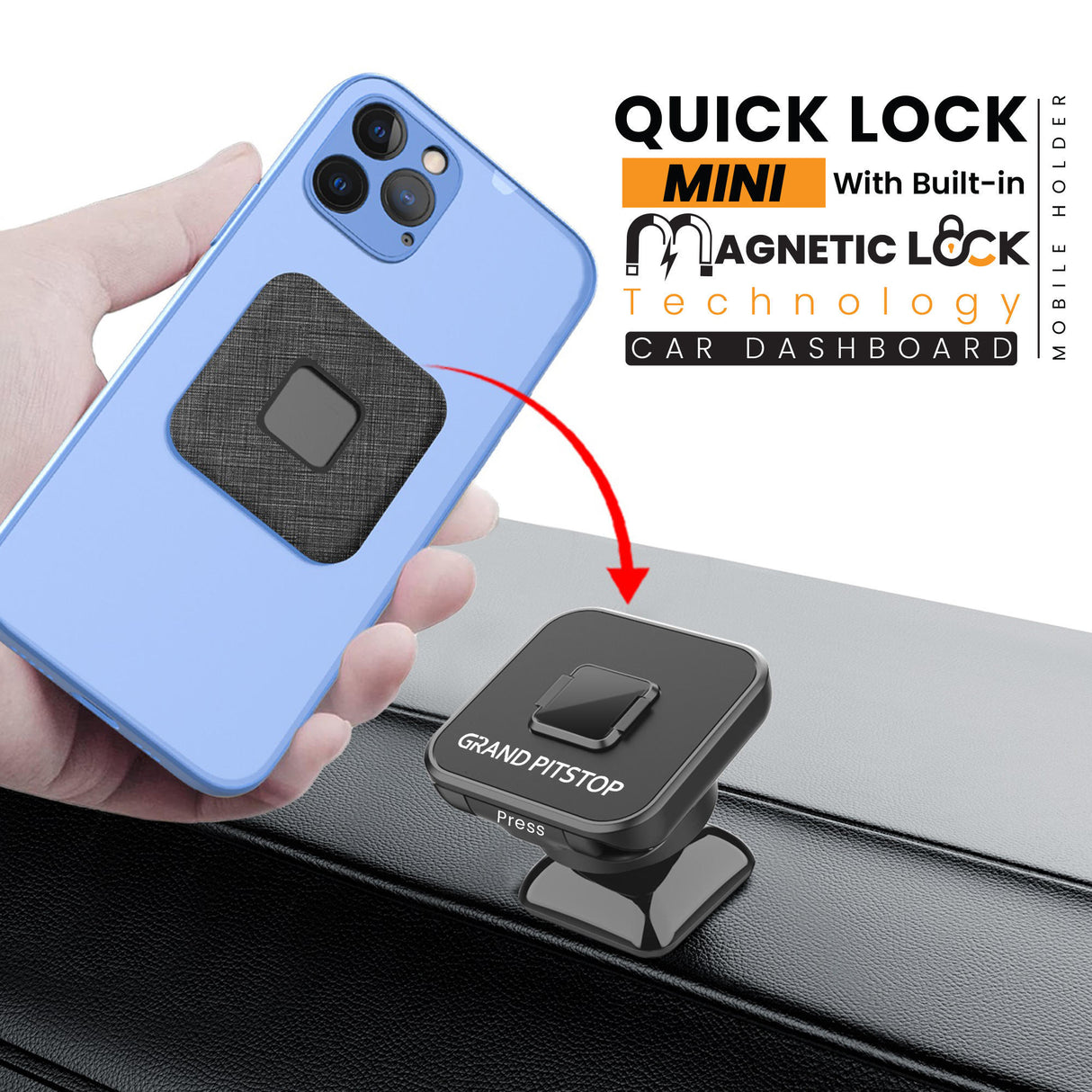 Quick Lock Mini GEN-1 with in-built MAGNETIC LOCK Technology car dashboard Mobile Holder