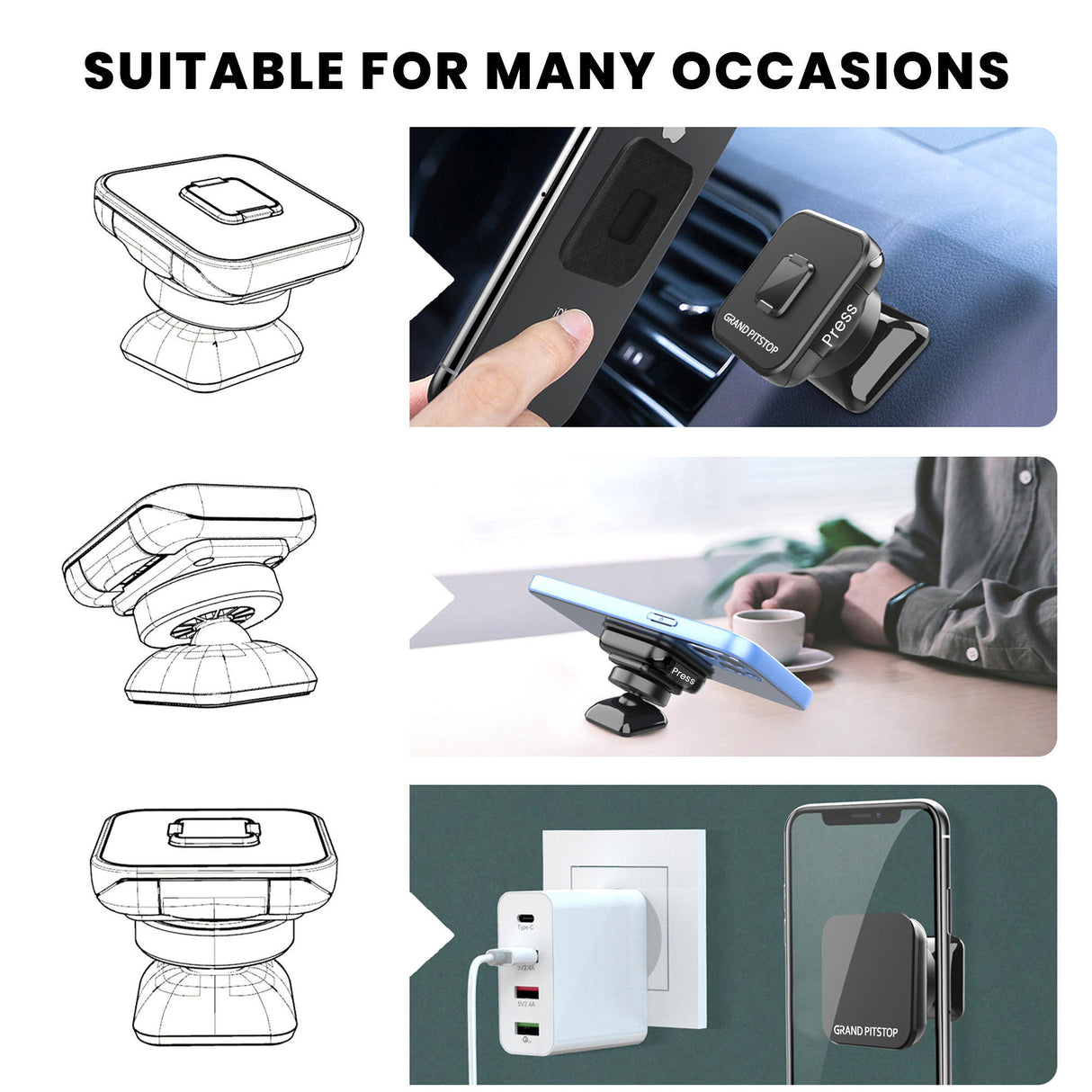 Quick Lock Mini GEN-1 with in-built MAGNETIC LOCK Technology car dashboard Mobile Holder