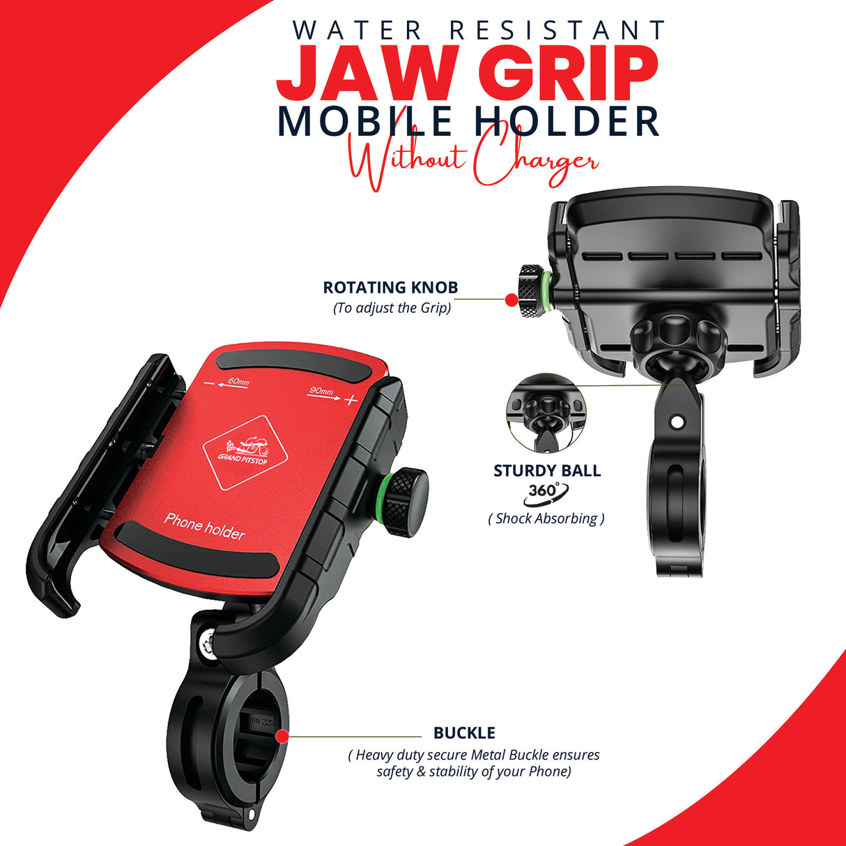 Jaw Grip Aluminium Mobile Holder - Red