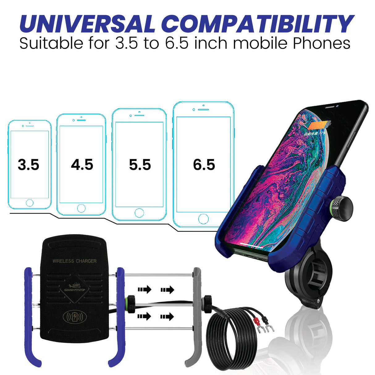 Jaw Grip Mobile Holder with 15W Wireless Charger - Blue