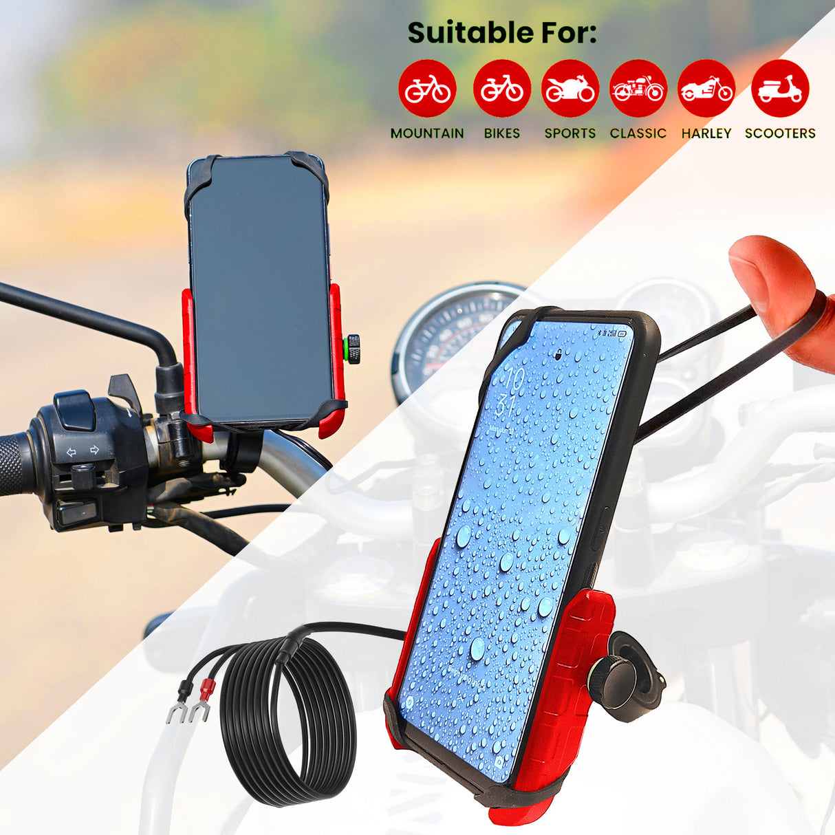 Jaw Grip Mobile Holder with 15W Wireless Charger - Red