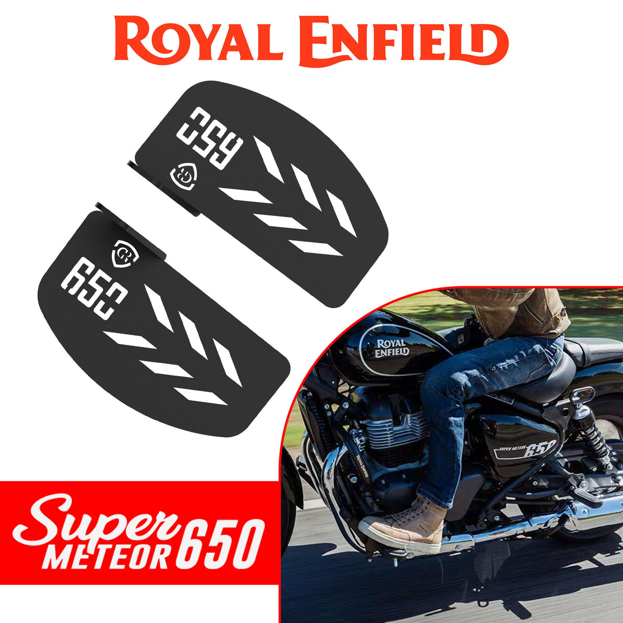 Pillion Footrest for Royal Enfield Super Meteor 650 - Black-Pair