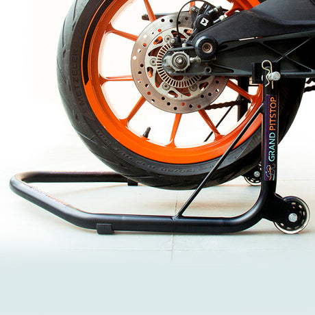 Non-Dismantable Universal Rear Paddock Stand with Skate Wheels - Black - (Bike Wt upto: 350 kgs)