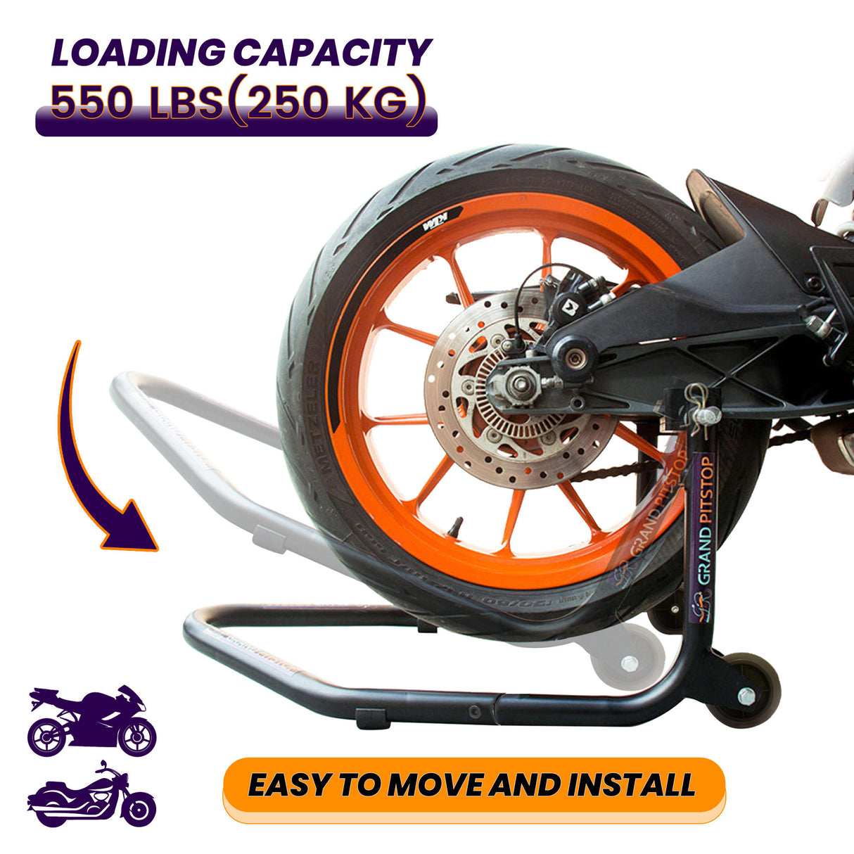 Dismantable Standard Rear Paddock Stand without Skate Wheels - Black - (Bike Wt upto: 250 kgs)