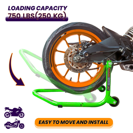 Dismantable Standard Rear Paddock Stand without Skate Wheels - Green - (Bike Wt upto: 250 kgs)