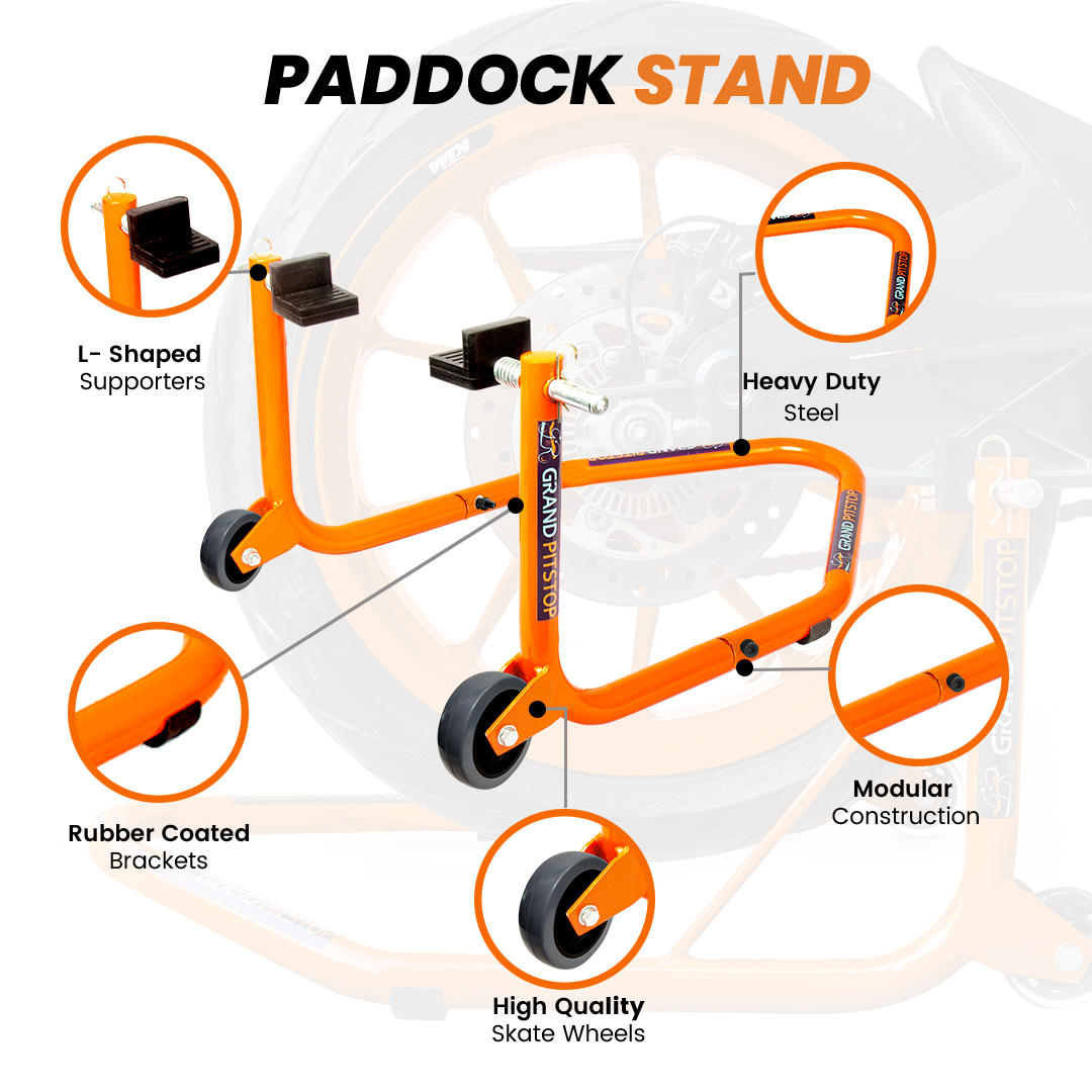 Dismantable Standard Rear Paddock Stand without Skate Wheels - Orange - (Bike Wt upto: 185 kgs)