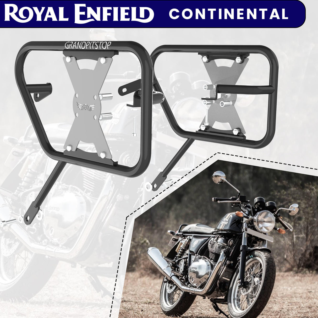 SADDLE STAY (PAIR) - Black/Silver for Royal Enfield - CONTINENTAL GT