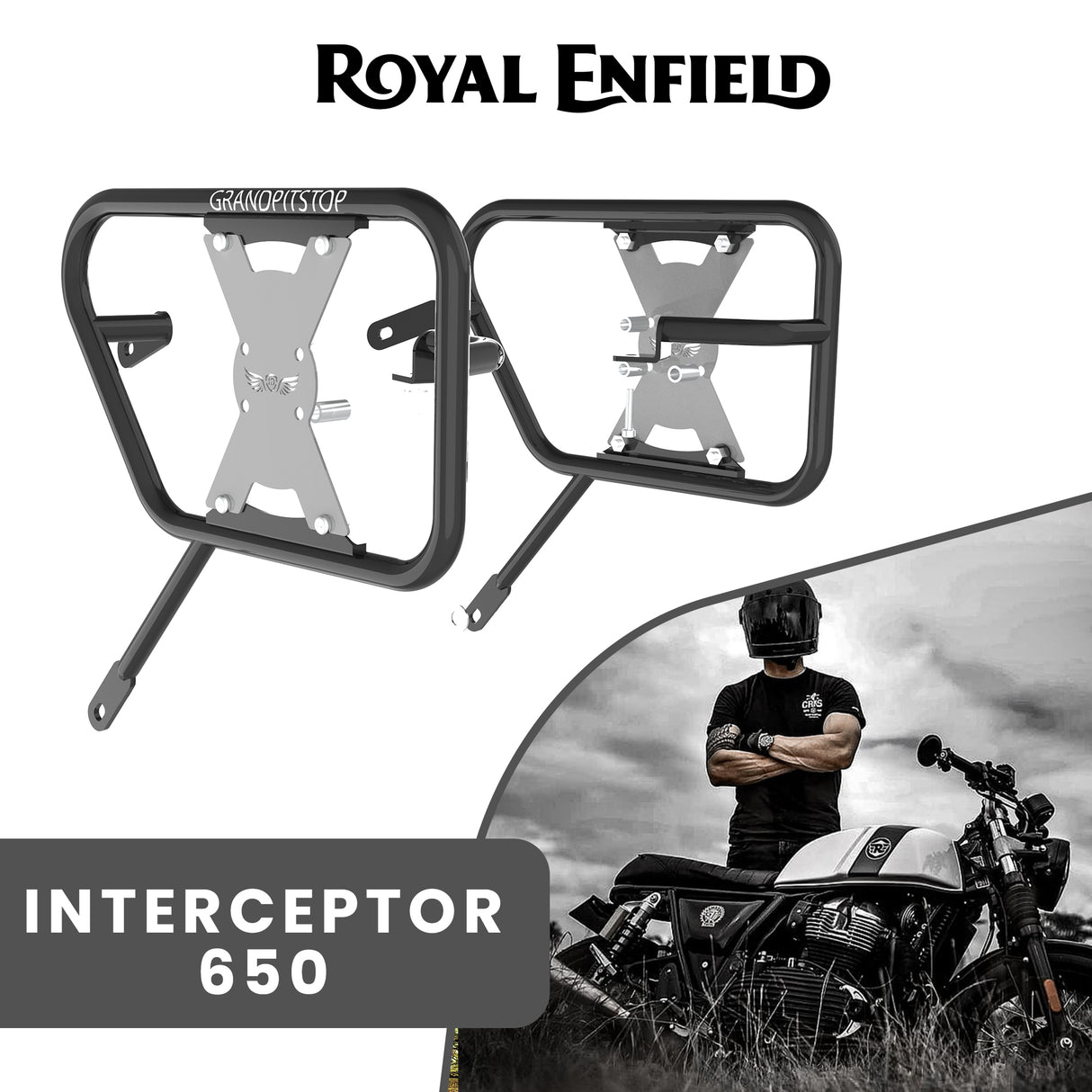 SADDLE STAY (PAIR) - Black/Silver for Royal Enfield - INTERCEPTOR