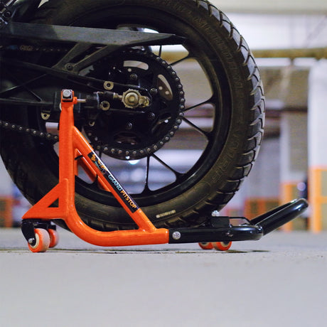 Dismantable Rear Paddock Stand with 360 Rotation- Black + Orange - (Bike Wt upto: 280 kgs)