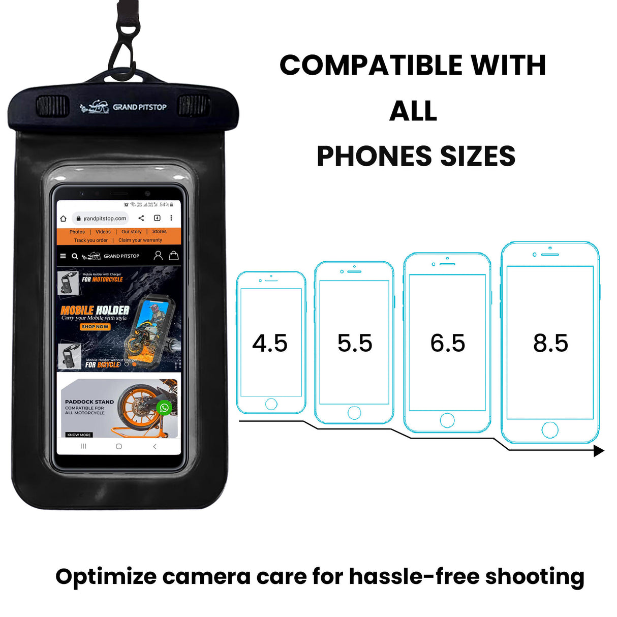 Universal Waterproof Mobile Pouch - iPhone, Samsung, Pixel, Mi, Oneplus, Realme up to 7.0 inch - Black