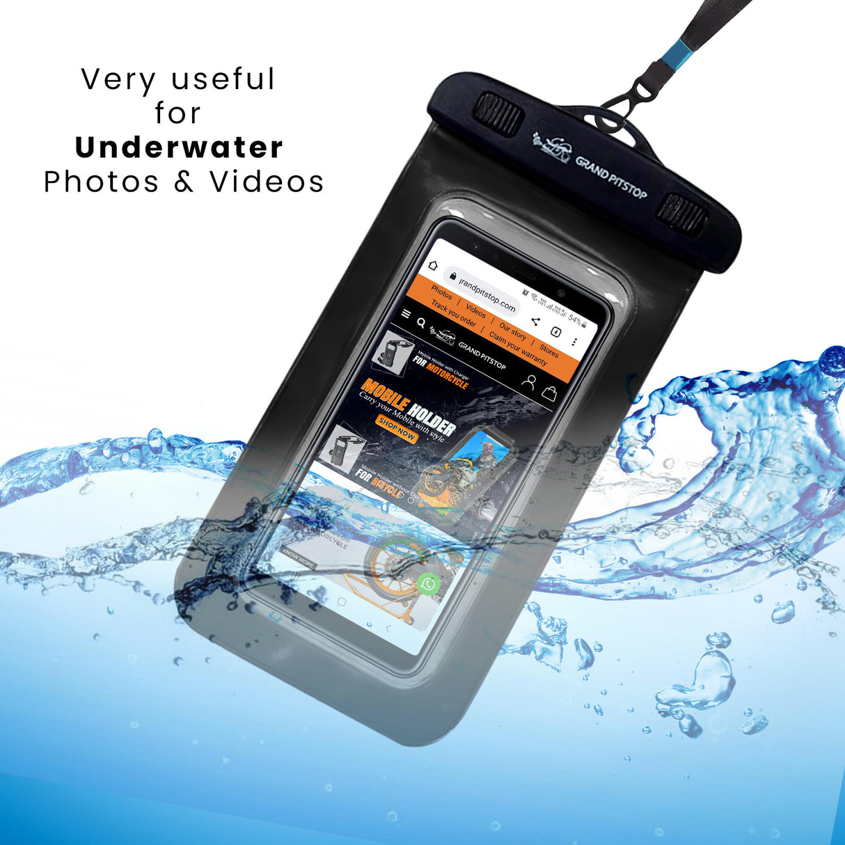 Universal Waterproof Mobile Pouch - iPhone, Samsung, Pixel, Mi, Oneplus, Realme up to 7.0 inch - Black