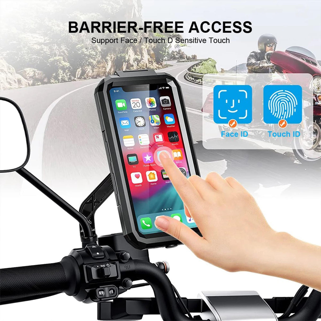 Waterproof Mobile Holder Mirror Mount - Black