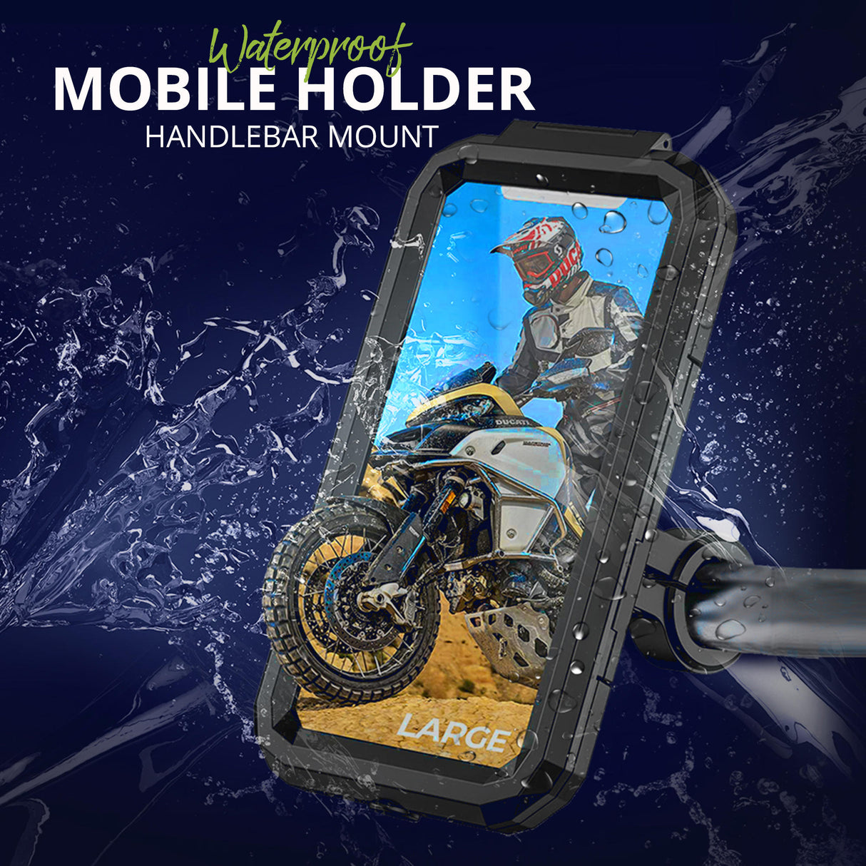Waterproof Mobile Holder Handlebar Mount with 15W Wireless Charger - Black