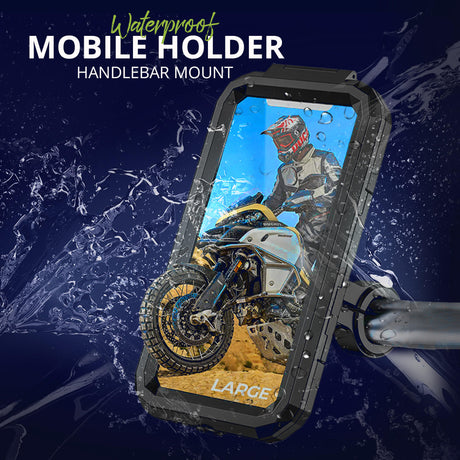 Waterproof Mobile Holder Handlebar Mount with 15W Wireless Charger - Black