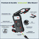 Waterproof Mobile Holder Handlebar Mount with 15W Wireless Charger - Black