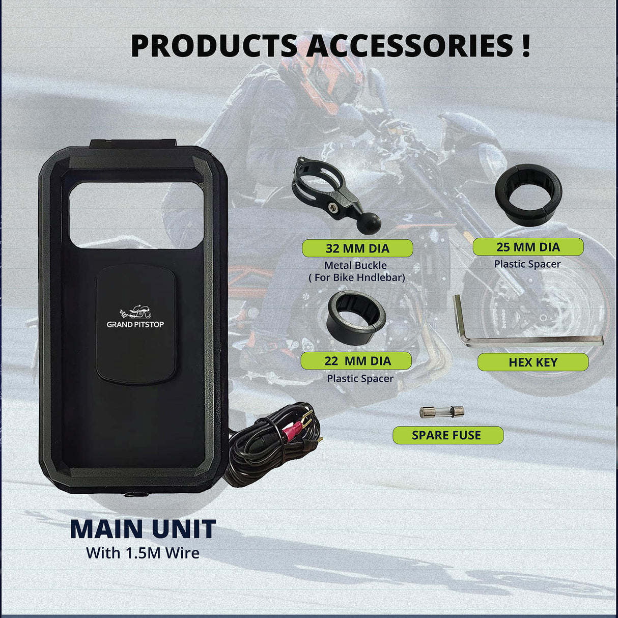Waterproof Mobile Holder Handlebar Mount with 15W Wireless Charger - Black