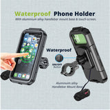 Waterproof Mobile Holder Handlebar Mount with 15W Wireless Charger - Black